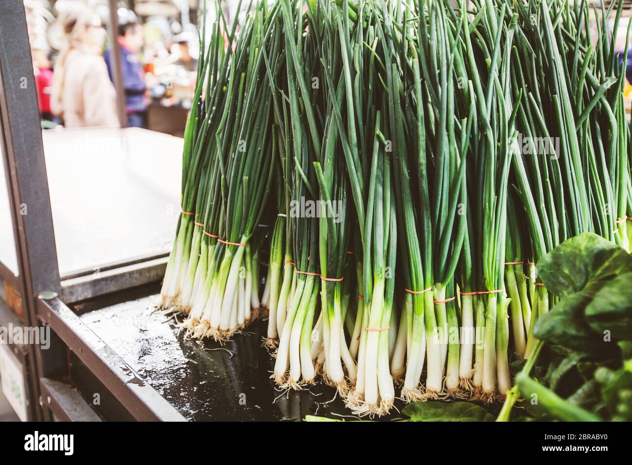 Spring green onion ready for sell at local farmers market Stock Photo ...
