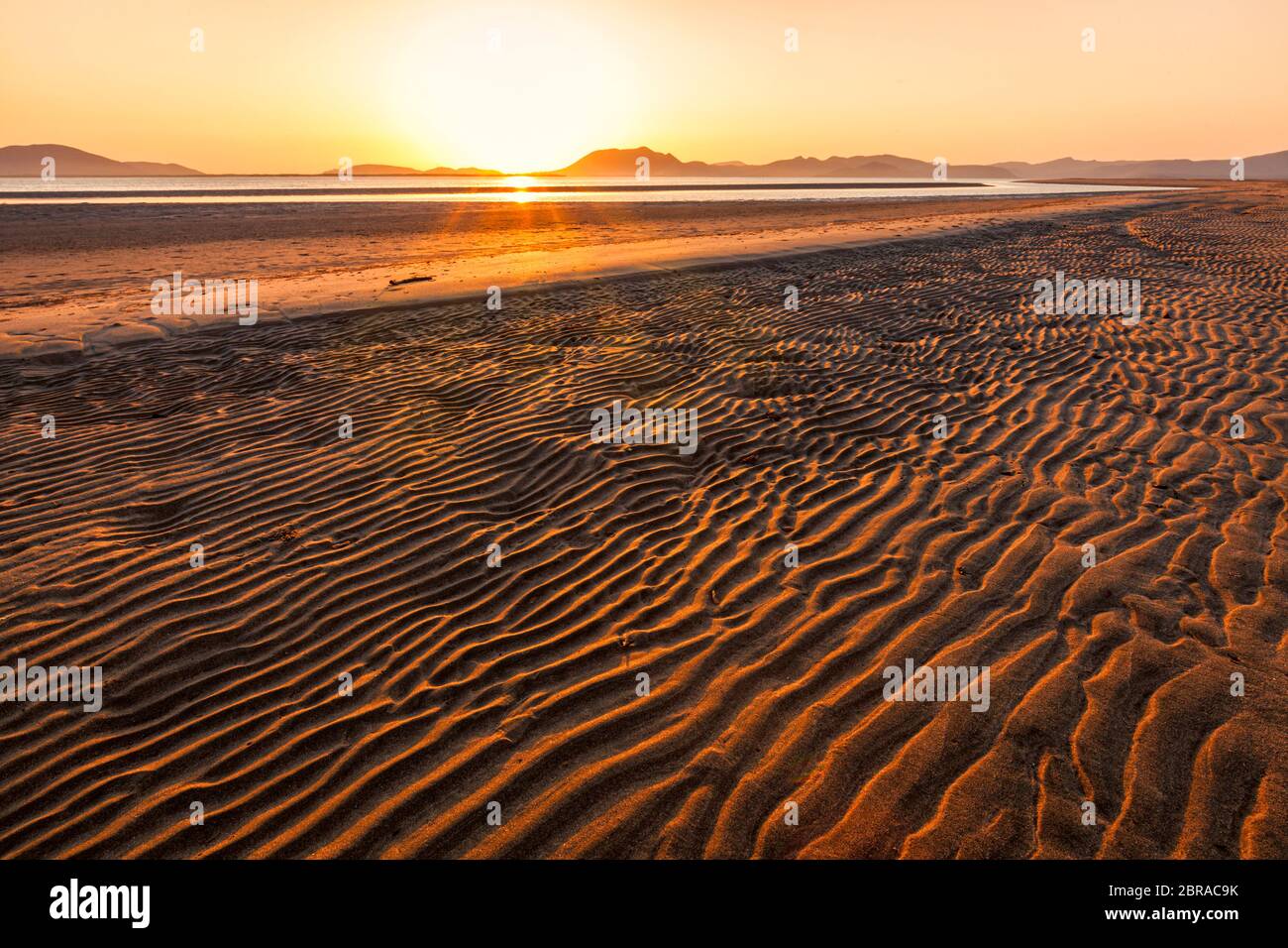 The rippled beach of Maviri at sunrise, Topolobampo, Sinaloa, Mexico. Stock Photo