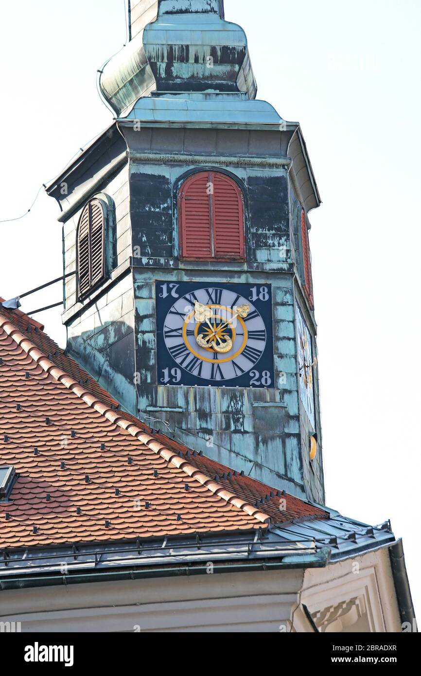 Clock at Town Hall Tower in Ljubljana Slovenia Stock Photo Alamy