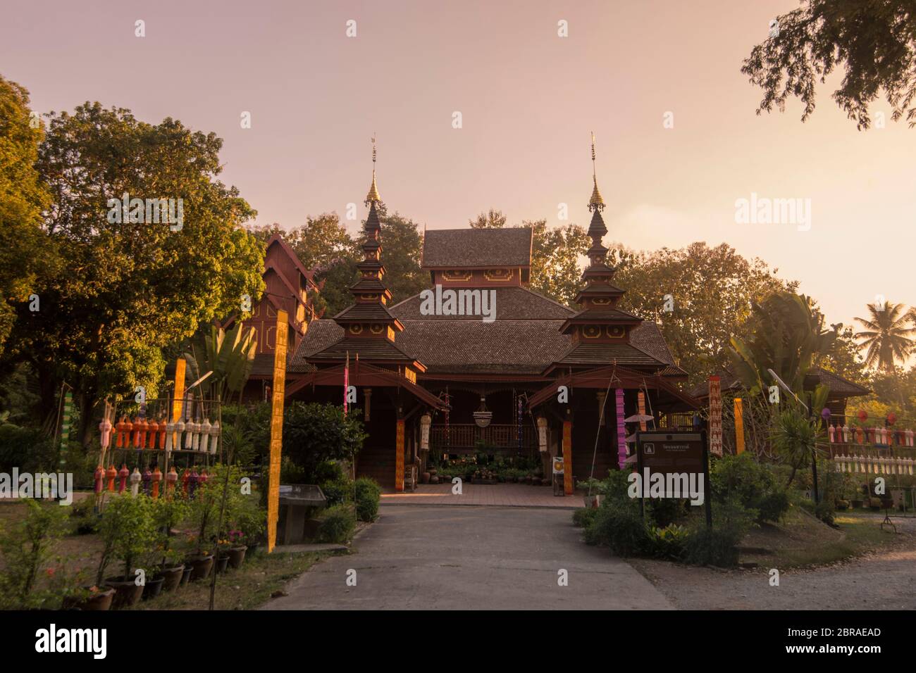 the Wood Temple of Wat Jom Sawan in the old Town the city centre of Phrae in the north of Thailand.  Thailand, Phrae November, 2018. Stock Photo