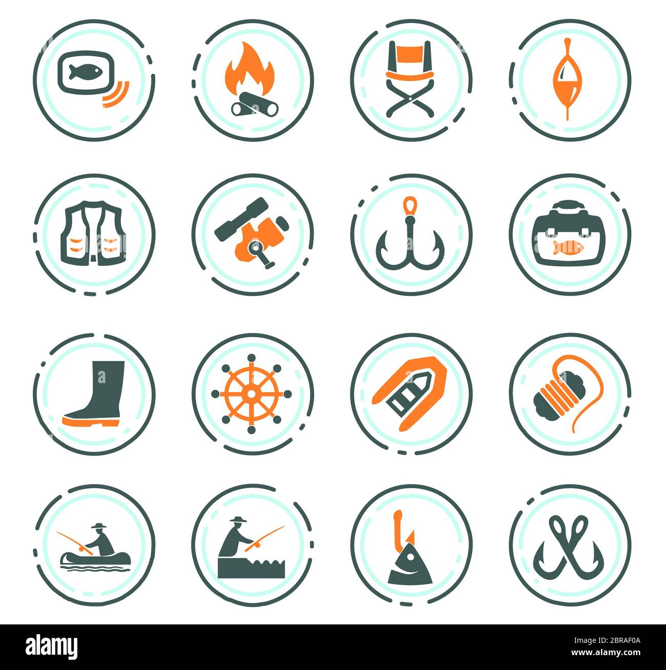Fishing color vector icons for user interface design Stock Photo