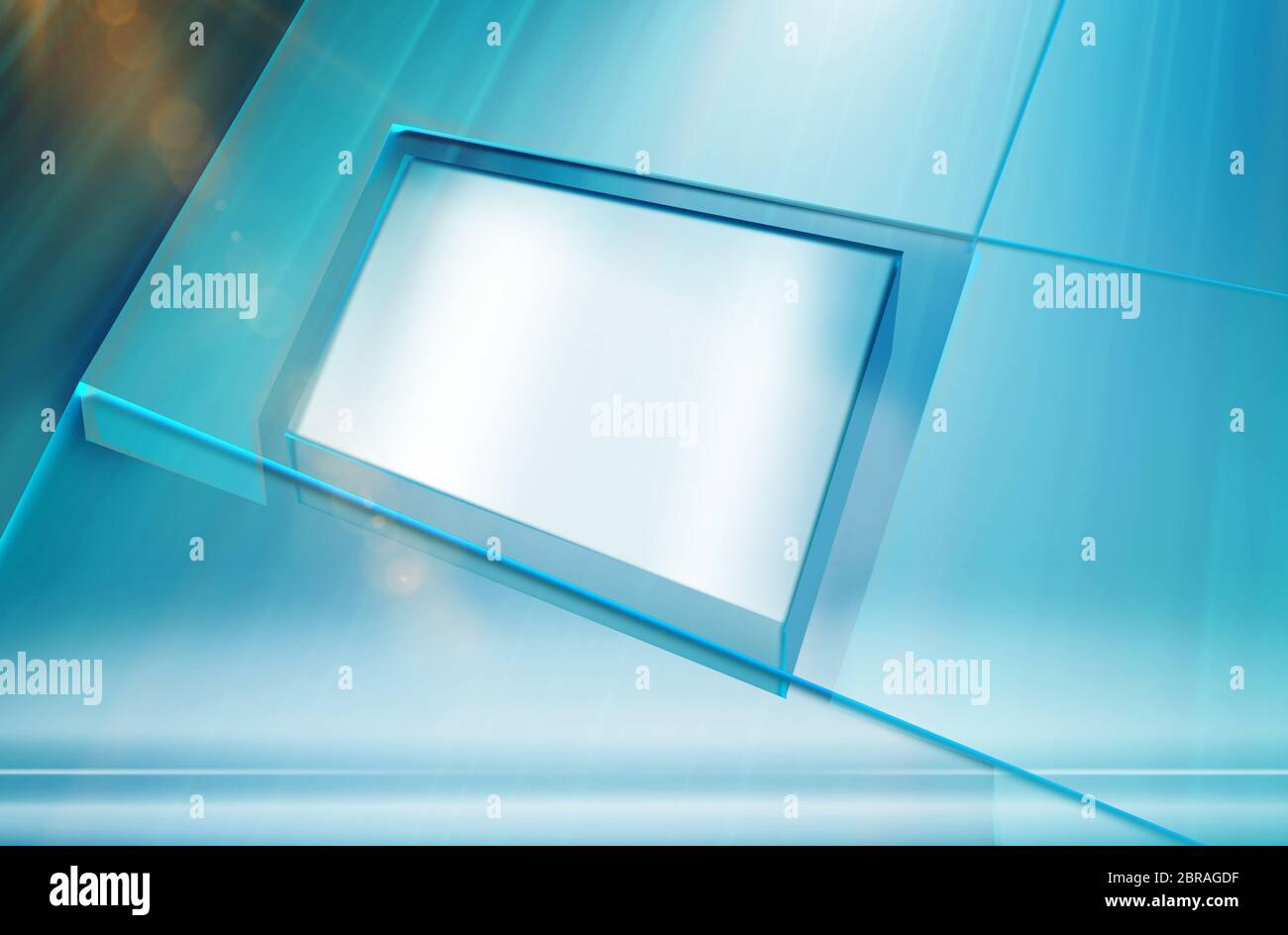 Flat cubical screen box, with lens flare at left edge. high technology ...