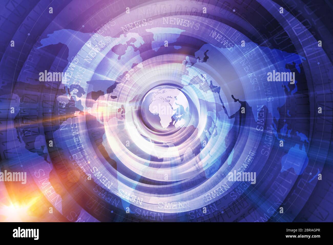 Graphical Digital World News Studio Background, Modern Digital World with Binary Code Numbers Background.Growing Business Through the World. Stock Photo