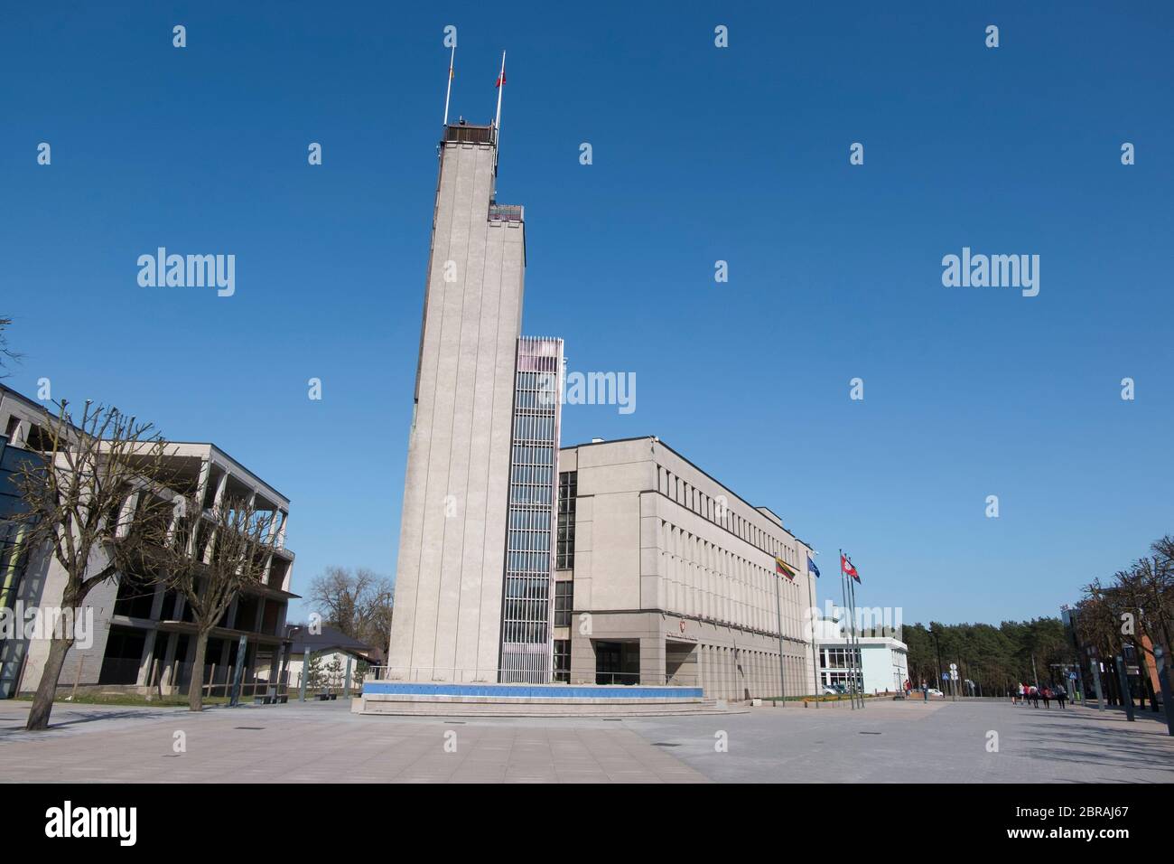 The impressive Brutalist, Communist style architecture of the Soviet era City Hall. In Alytus, Lithuania. Stock Photo