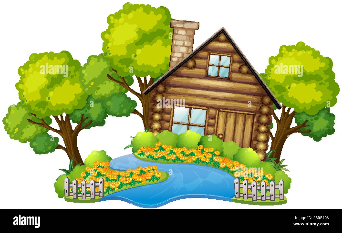 Wooden cottage in nature illustration Stock Vector Image & Art - Alamy