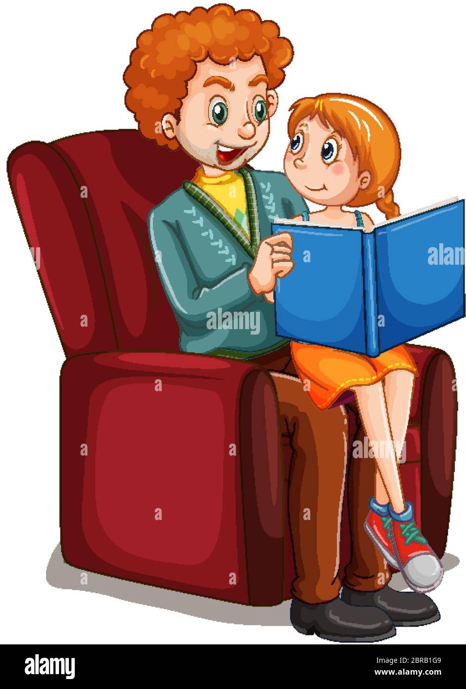 Father reding story to daughter on the sofa illustration Stock Vector