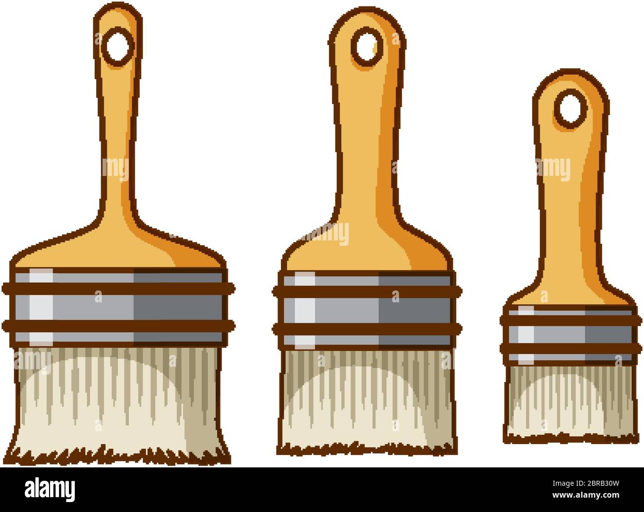 Three different sizes of paintbrush on white background illustration