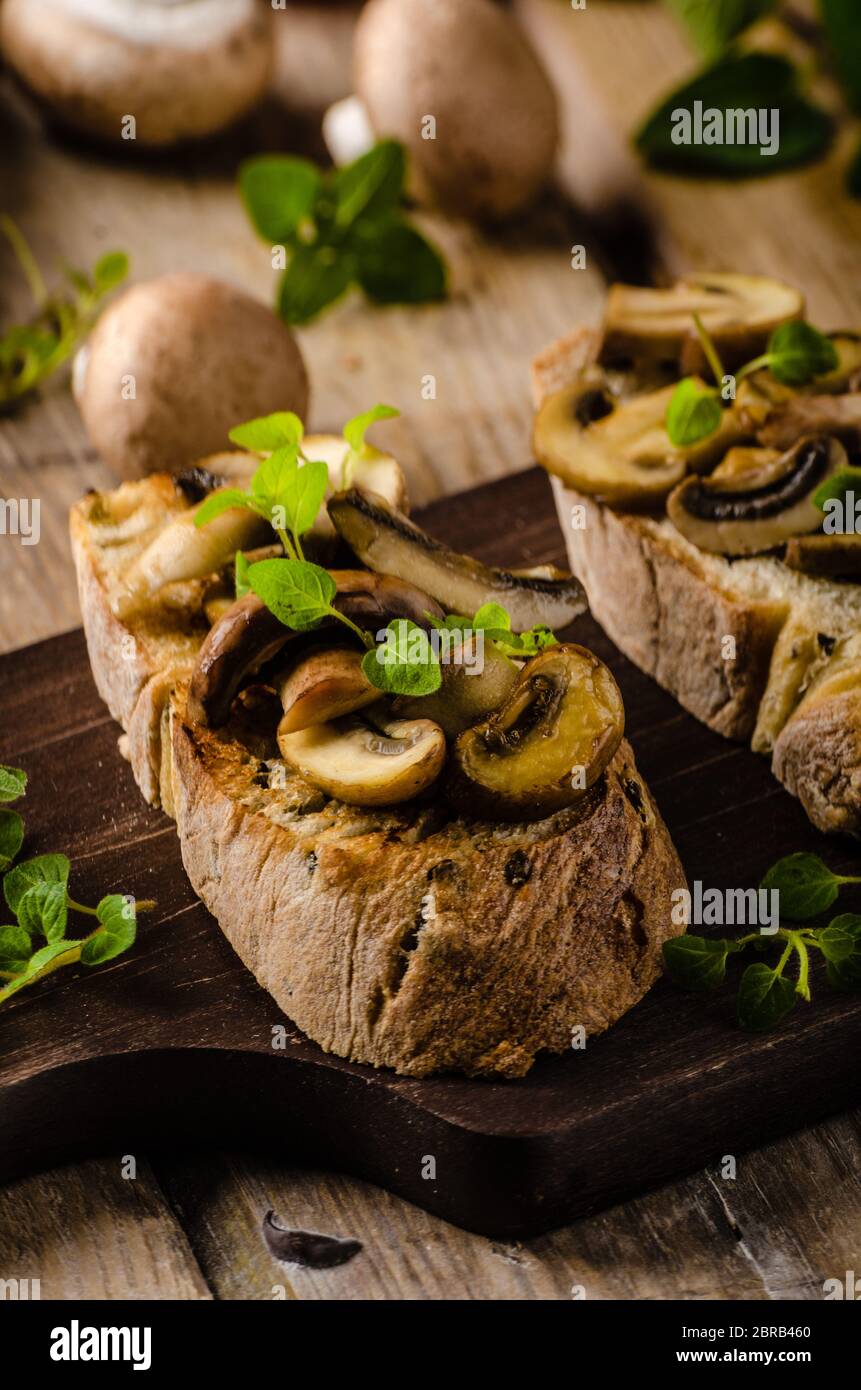 Rustic Toast bread with garlic, mushrooms and herbs, rustic styled ...