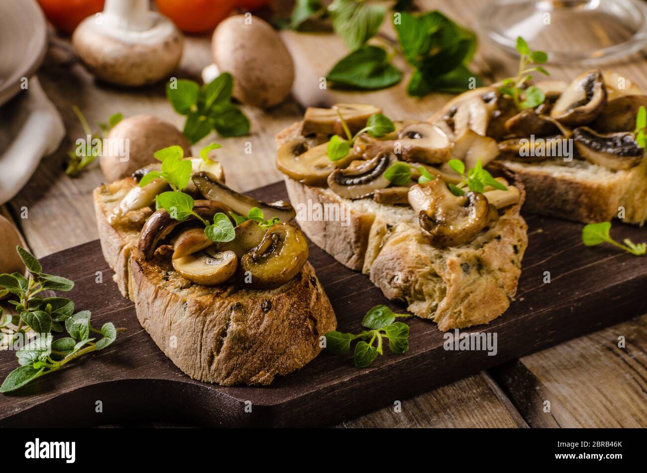 Rustic Toaste Rustic Toast bread with garlic, mushrooms and herbs, rustic styled ...