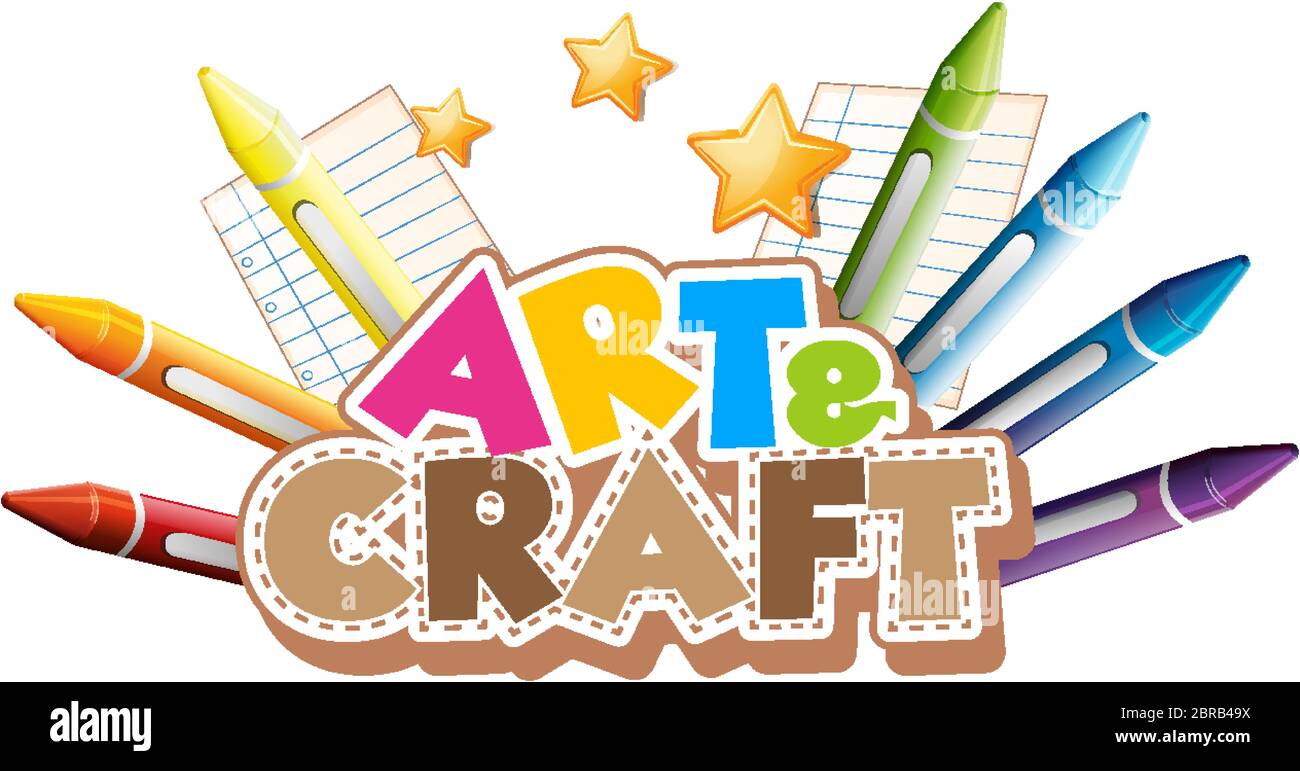 Font design for word art and craft with colorful crayons illustration