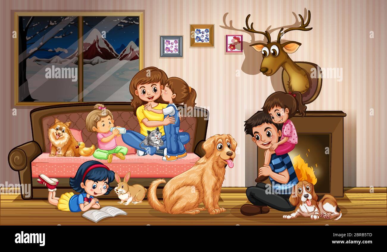 Happy family at home illustration Stock Vector Image & Art - Alamy