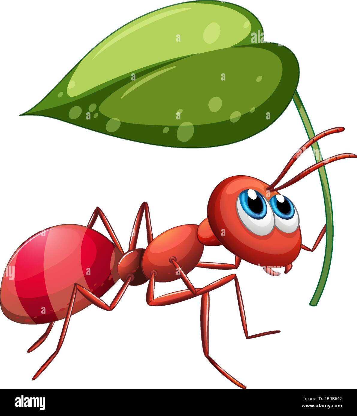 Ant holding green leaf illustration Stock Vector