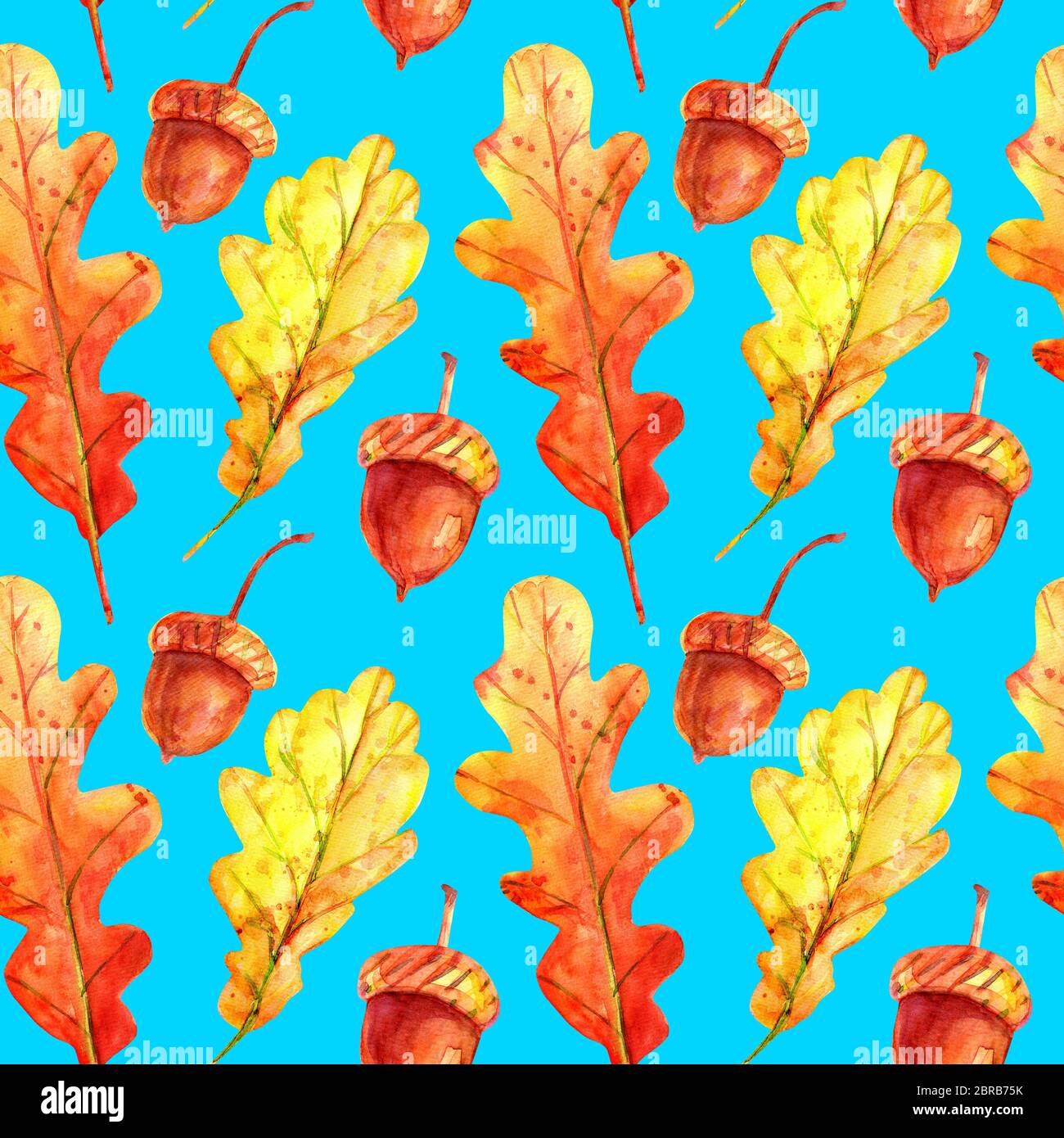 Seamless pattern with oak leaves and acorns. Watercolor autumn leaves ...
