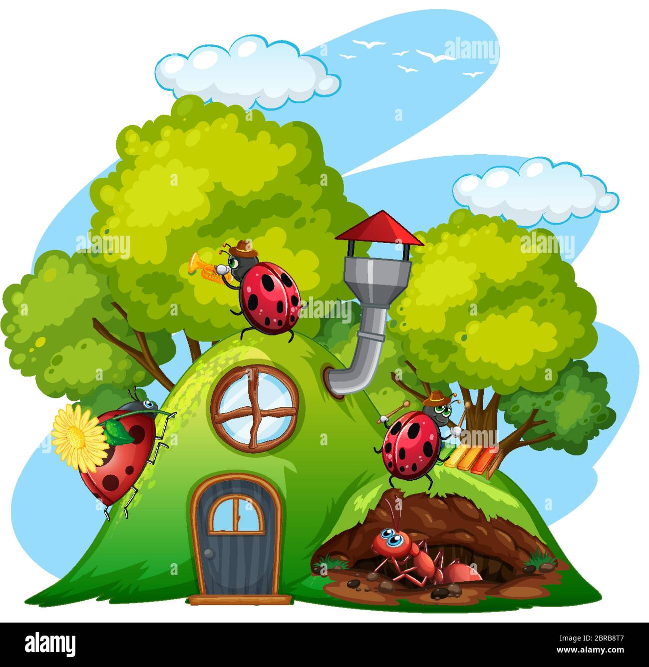 Scene with ladybugs in the garden illustration Stock Vector Image & Art ...
