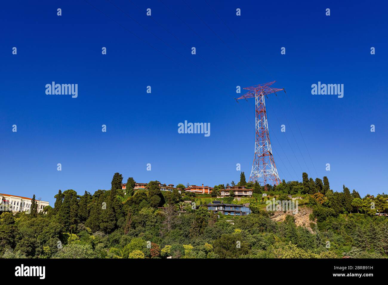 Hight voltage power transmission tower. Power supply and energetics concept Stock Photo
