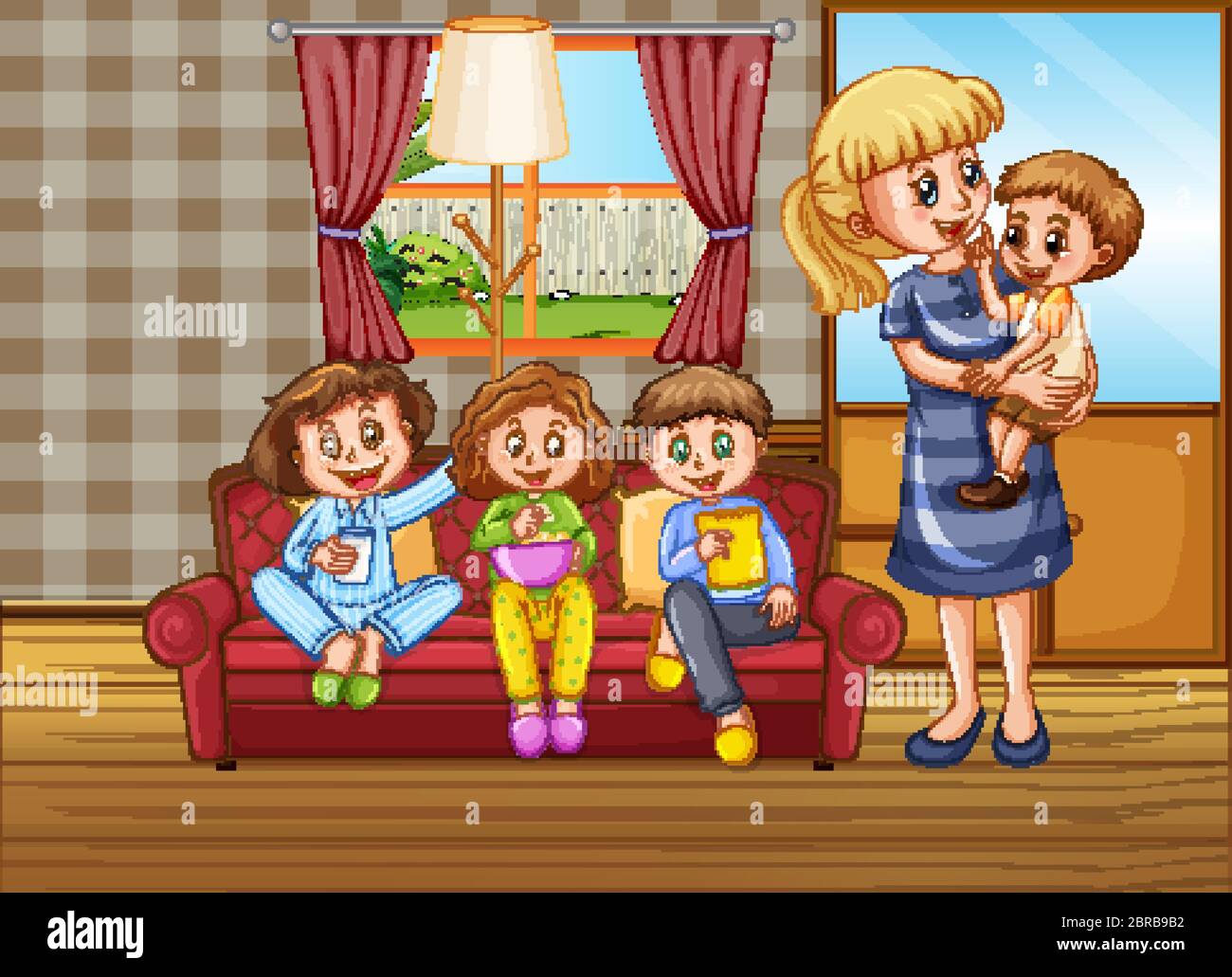 Happy family at home illustration Stock Vector Image & Art - Alamy