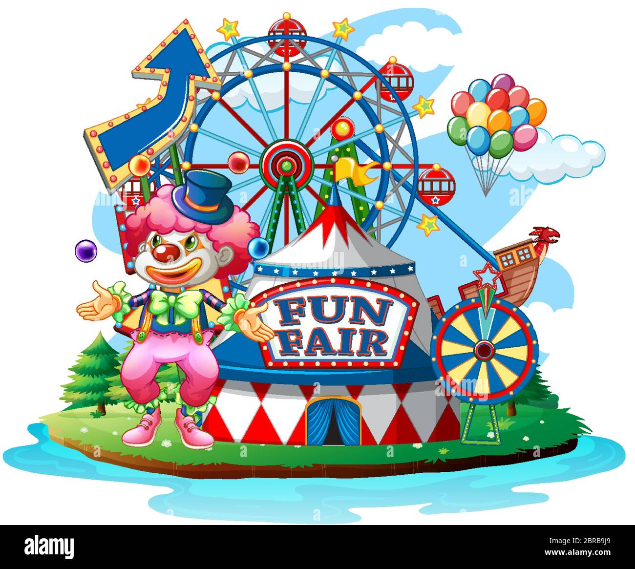 Scene with clown at the circus on white background illustration Stock ...