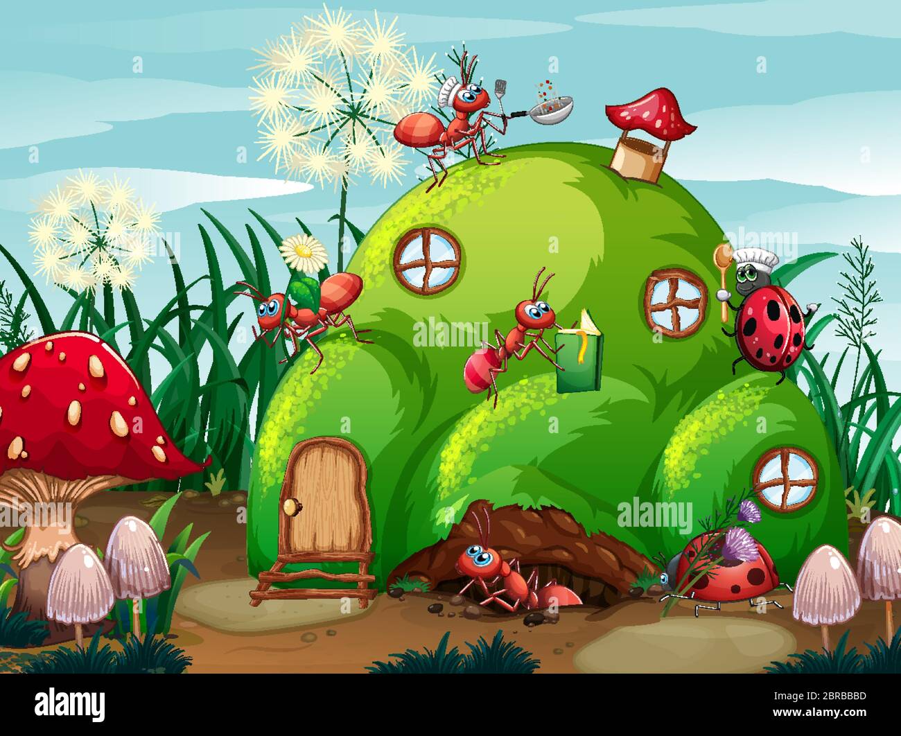 Scene with plants and insects in the garden illustration Stock Vector ...