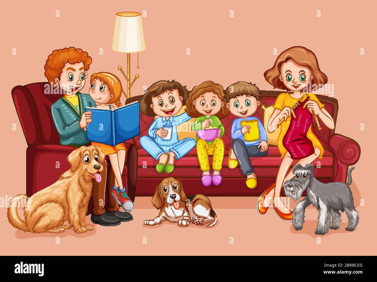 Happy family in living room illustration Stock Vector Image & Art - Alamy