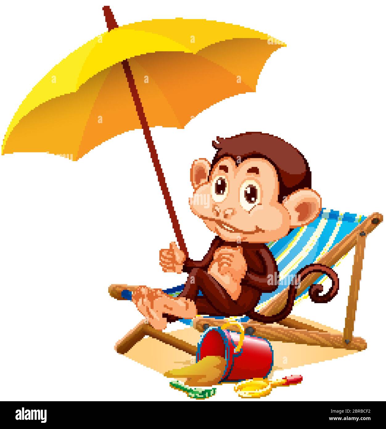 Happy monkey sitting under the umbrella illustration Stock Vector