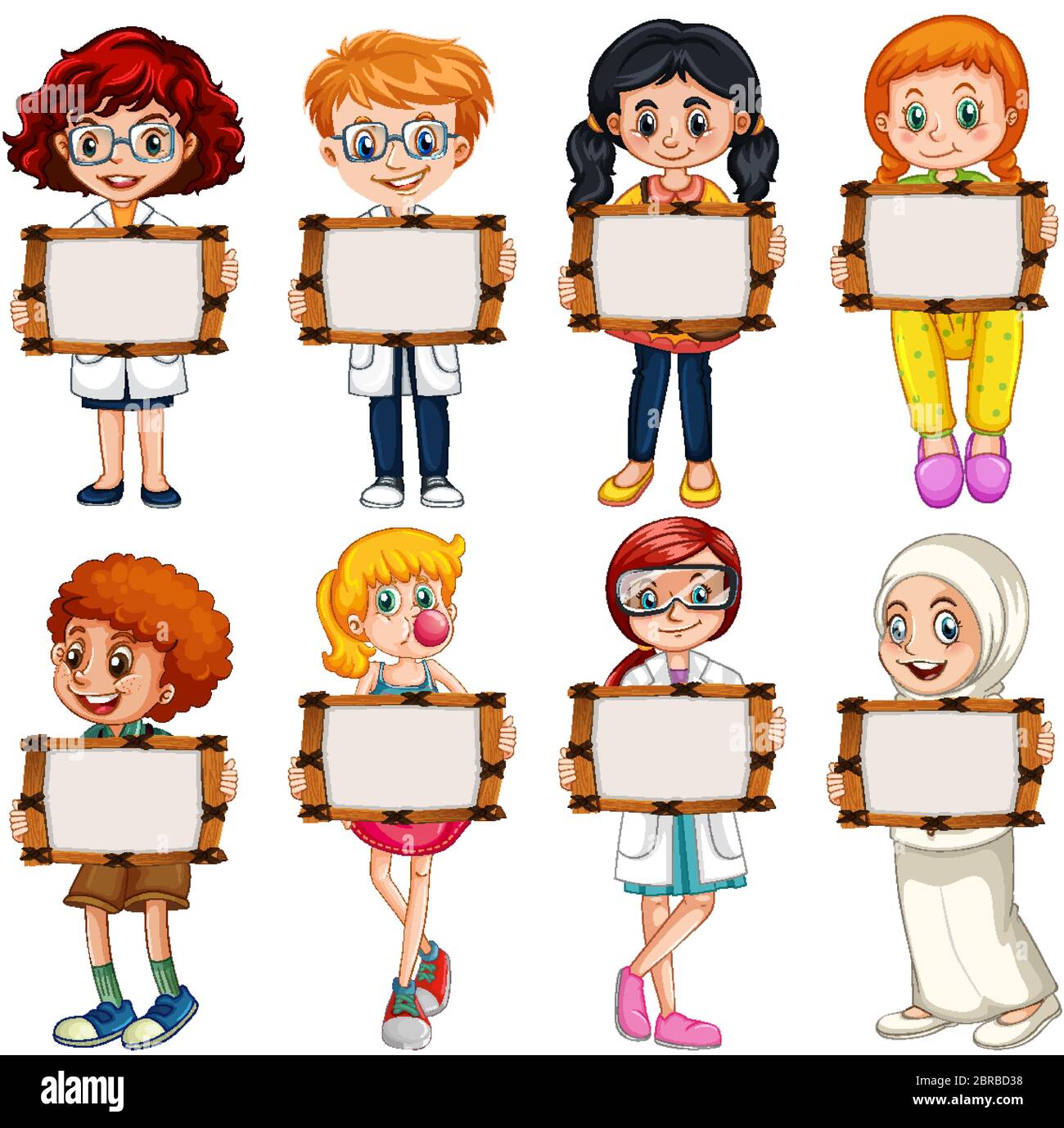 Blank sign template with many children on white background illustration ...