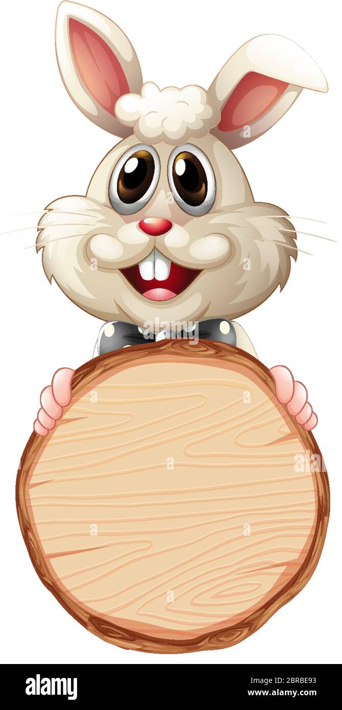 Blank sign template with cute bunny on white background illustration ...