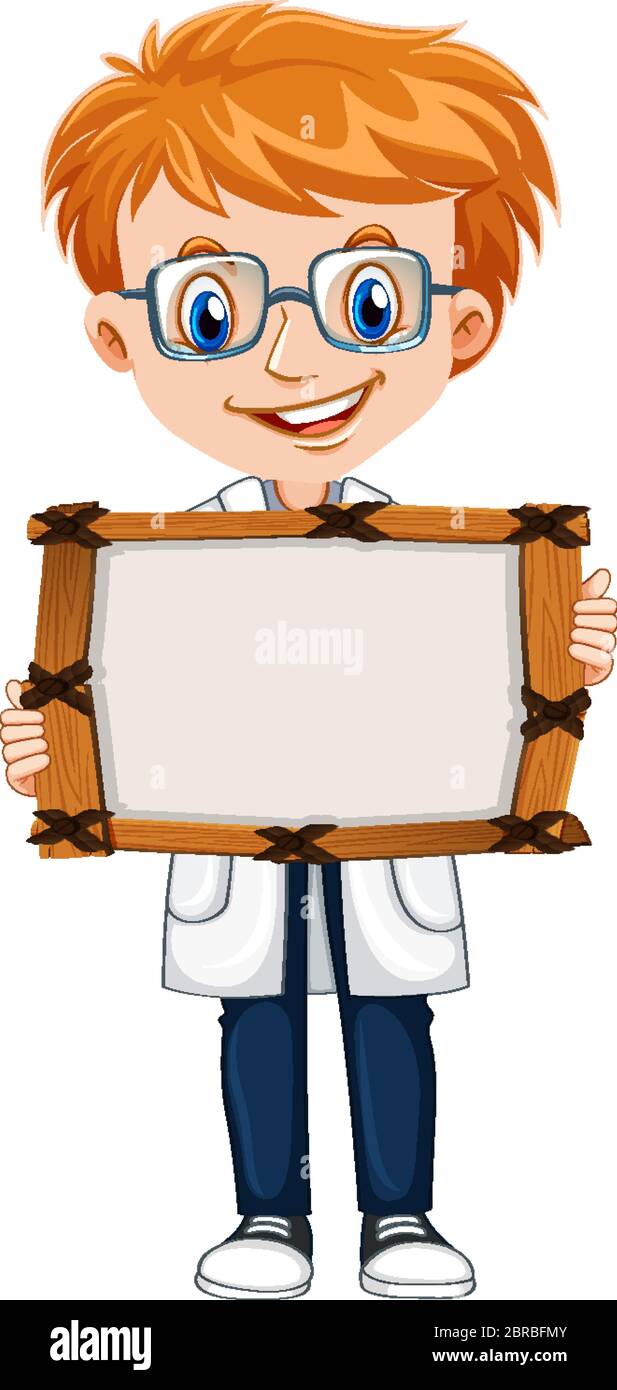 Blank sign template with cute boy on white background illustration ...