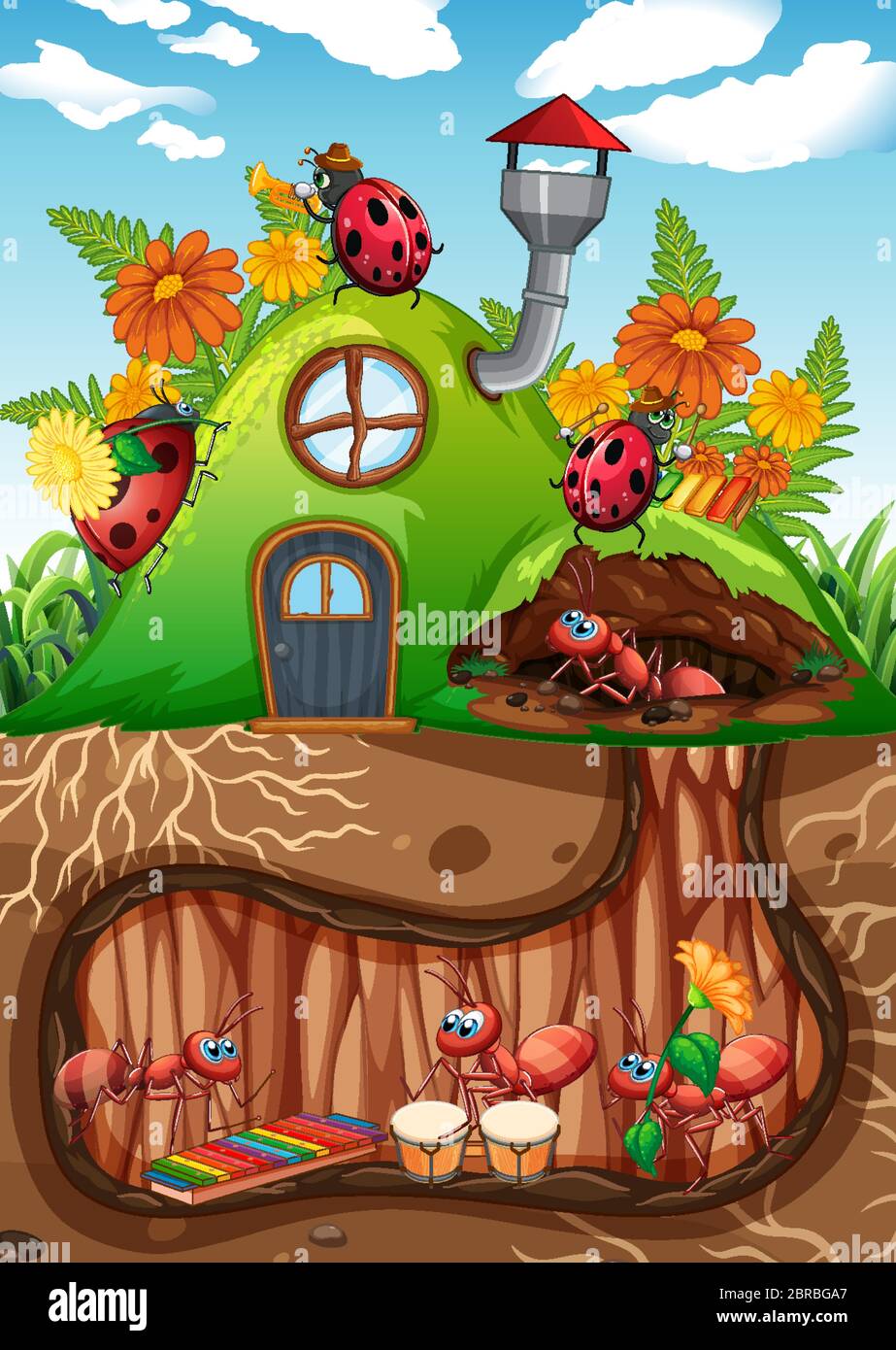 Scene with plants and insects in the garden illustration Stock Vector ...