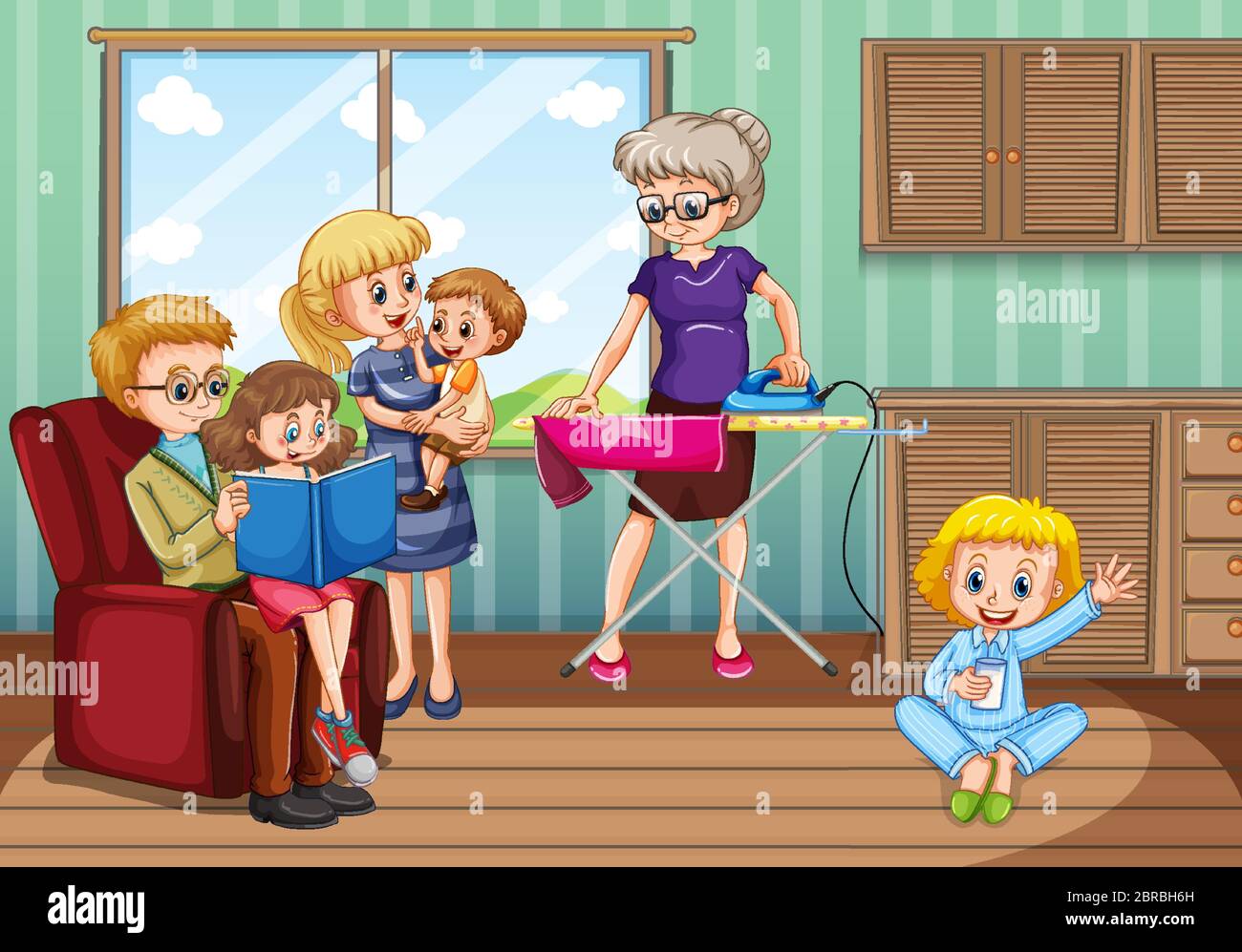Happy family at home illustration Stock Vector Image & Art - Alamy
