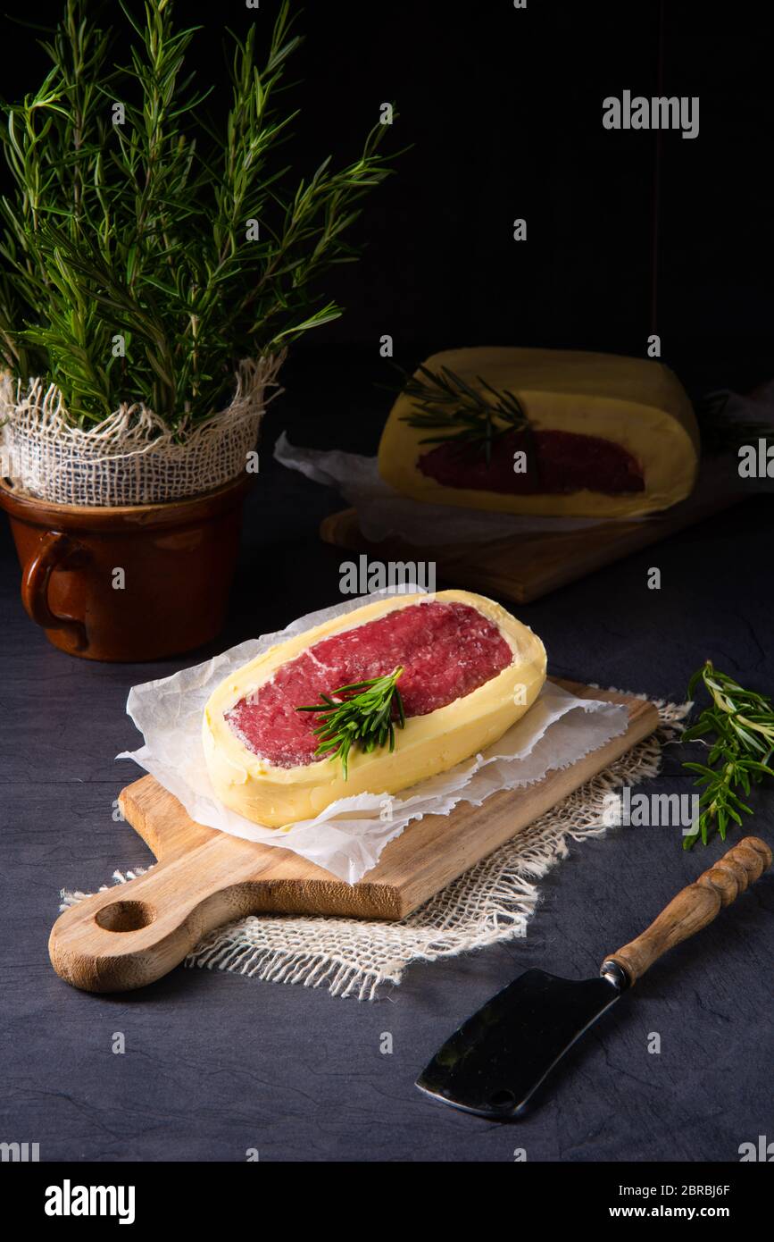 Steaks matured in butter refined with sea salt Stock Photo