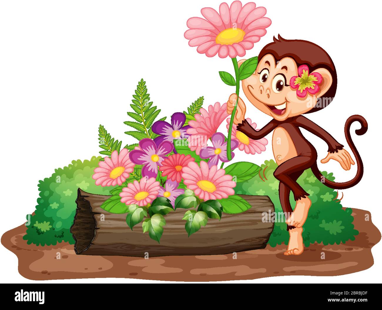 Scene with cute monkey in the garden illustration Stock Vector Image ...