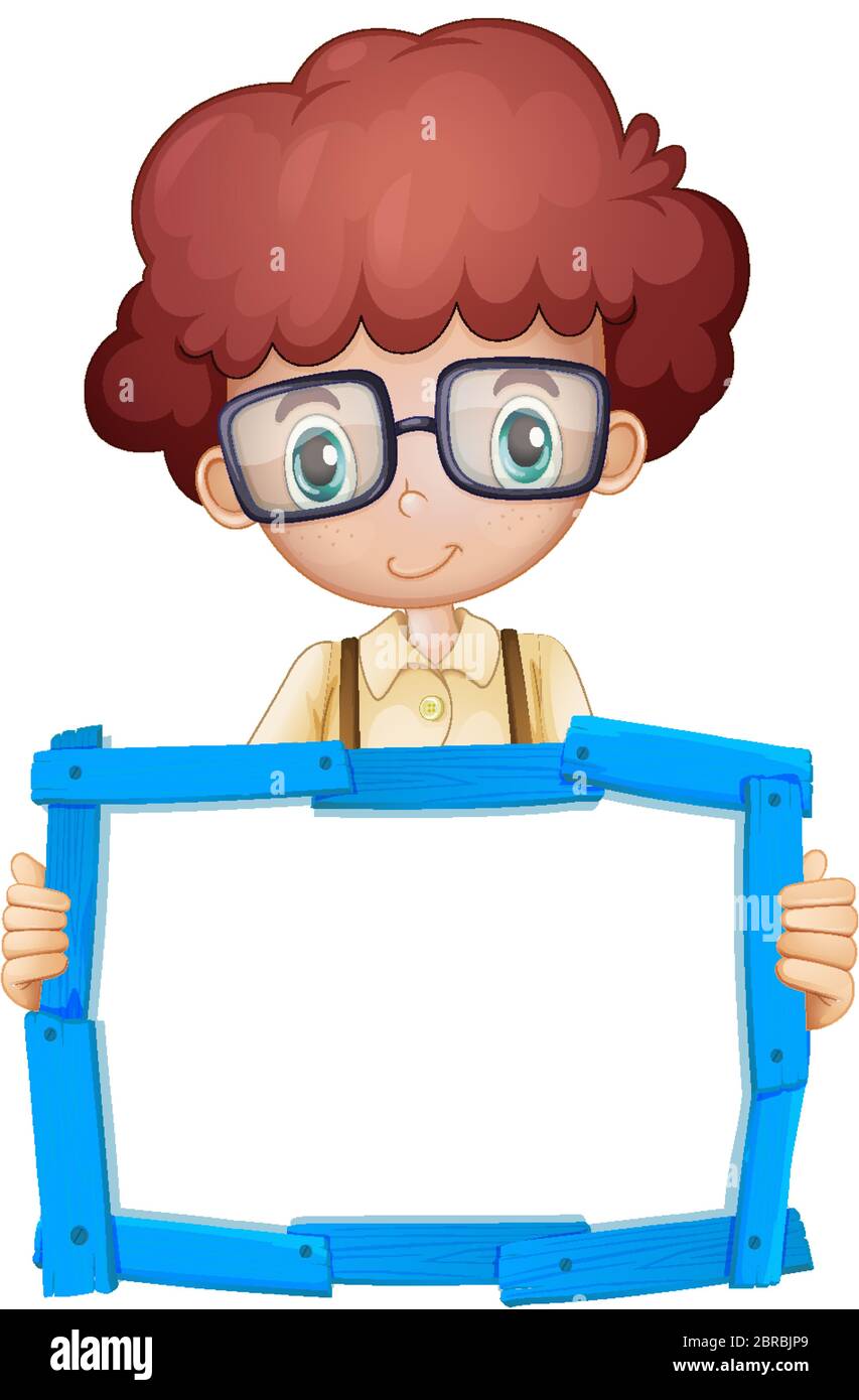 Blank sign template with cute boy on white background illustration ...