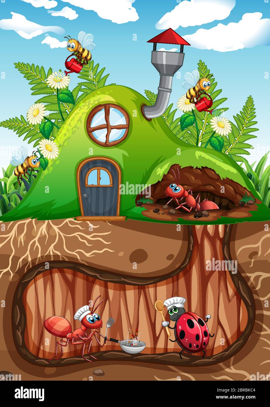 Scene with plants and insects in the garden illustration Stock Vector ...