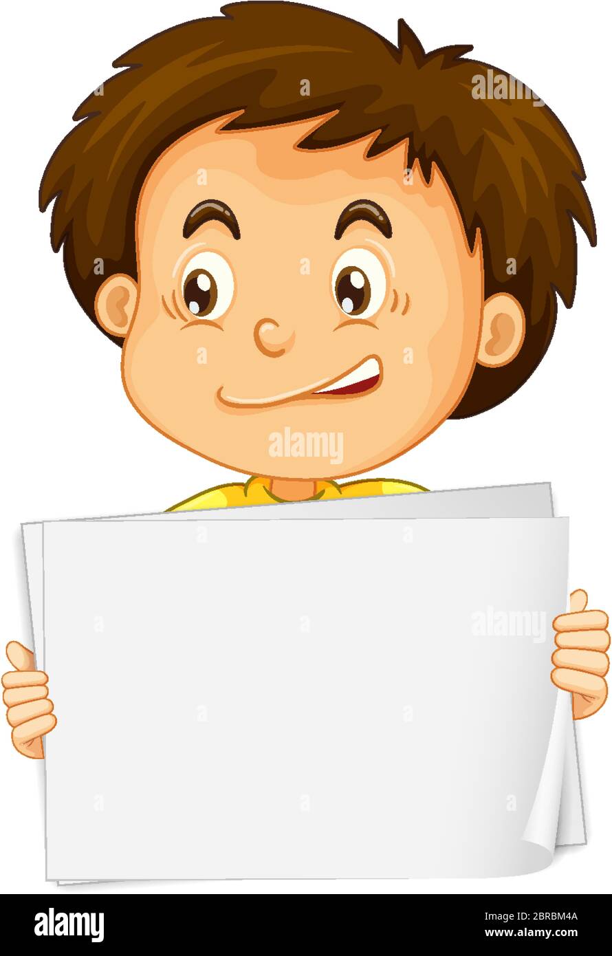 Blank sign template with cute boy on white background illustration ...
