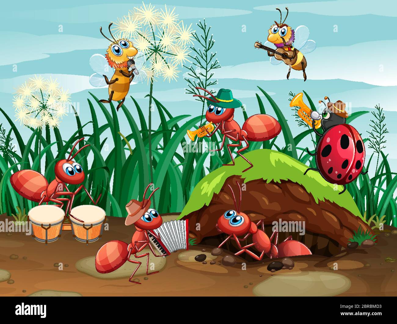 Scene with plants and insects in the garden illustration Stock Vector ...
