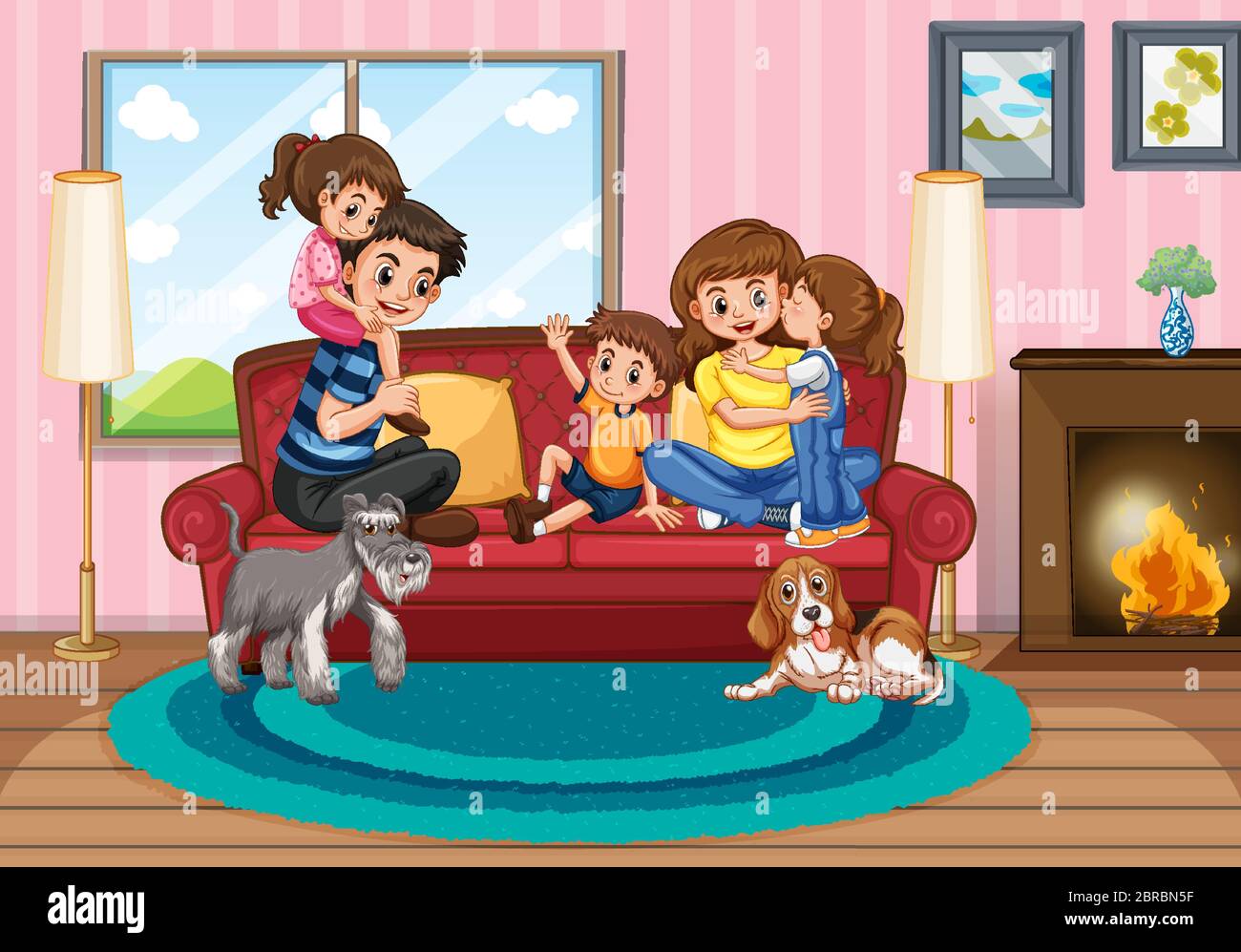 Happy family at home illustration Stock Vector Image & Art - Alamy