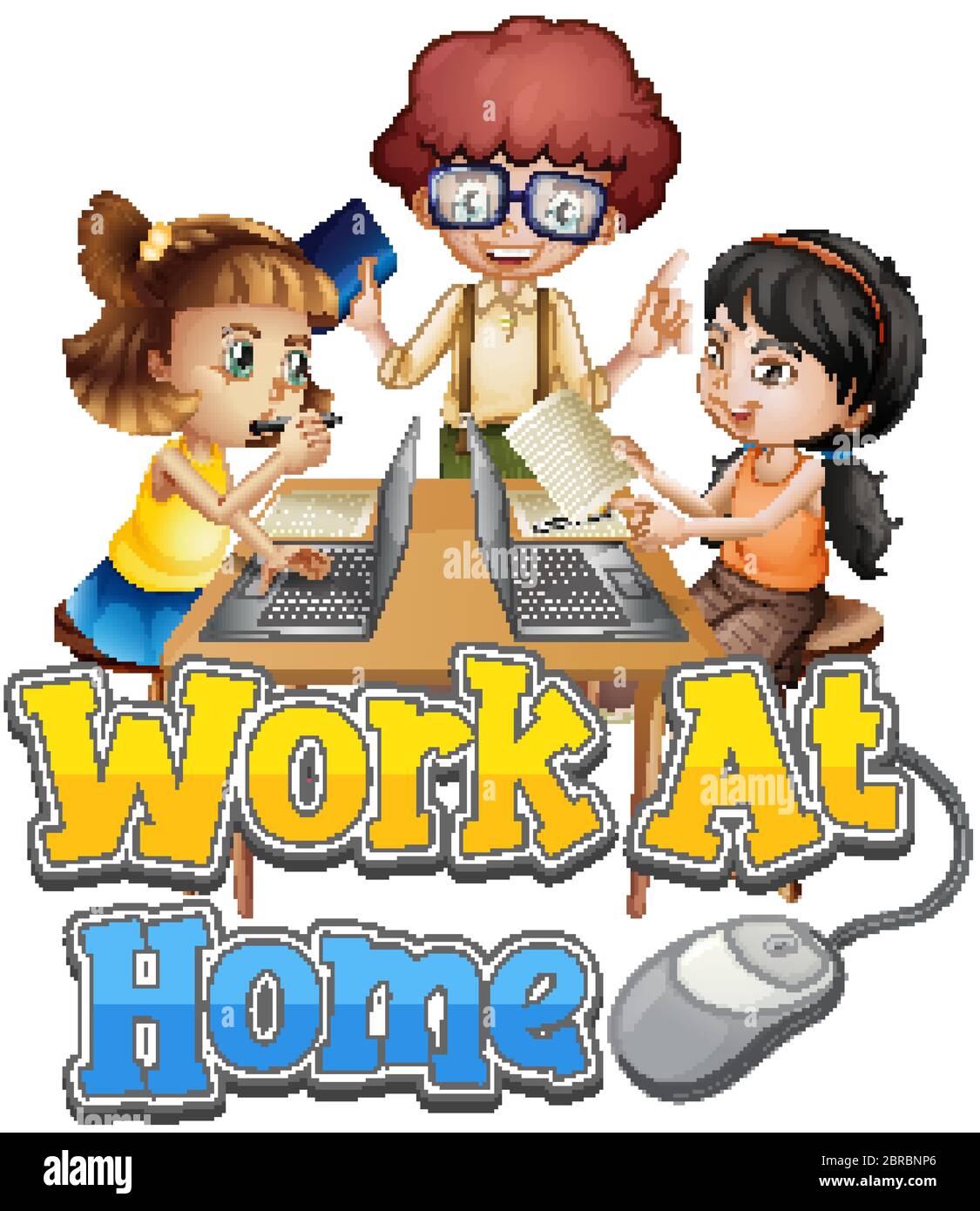 Font design for work from home with kids working on computer ...
