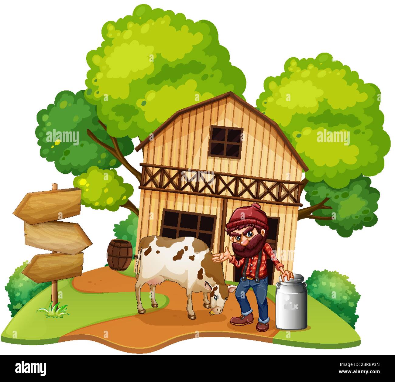 Isolated farmer and house on white background illustration Stock Vector ...