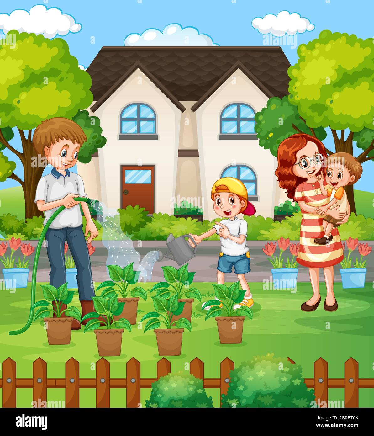 Happy family gardening at the yard illustration Stock Vector Image & Art -  Alamy