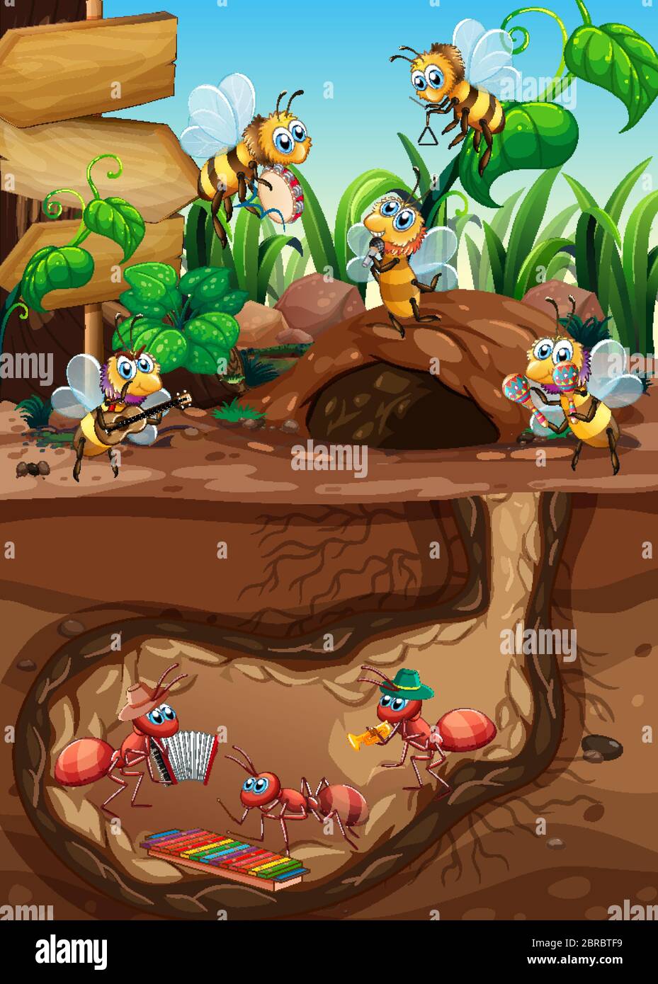 Scene with plants and insects in the garden illustration Stock Vector ...