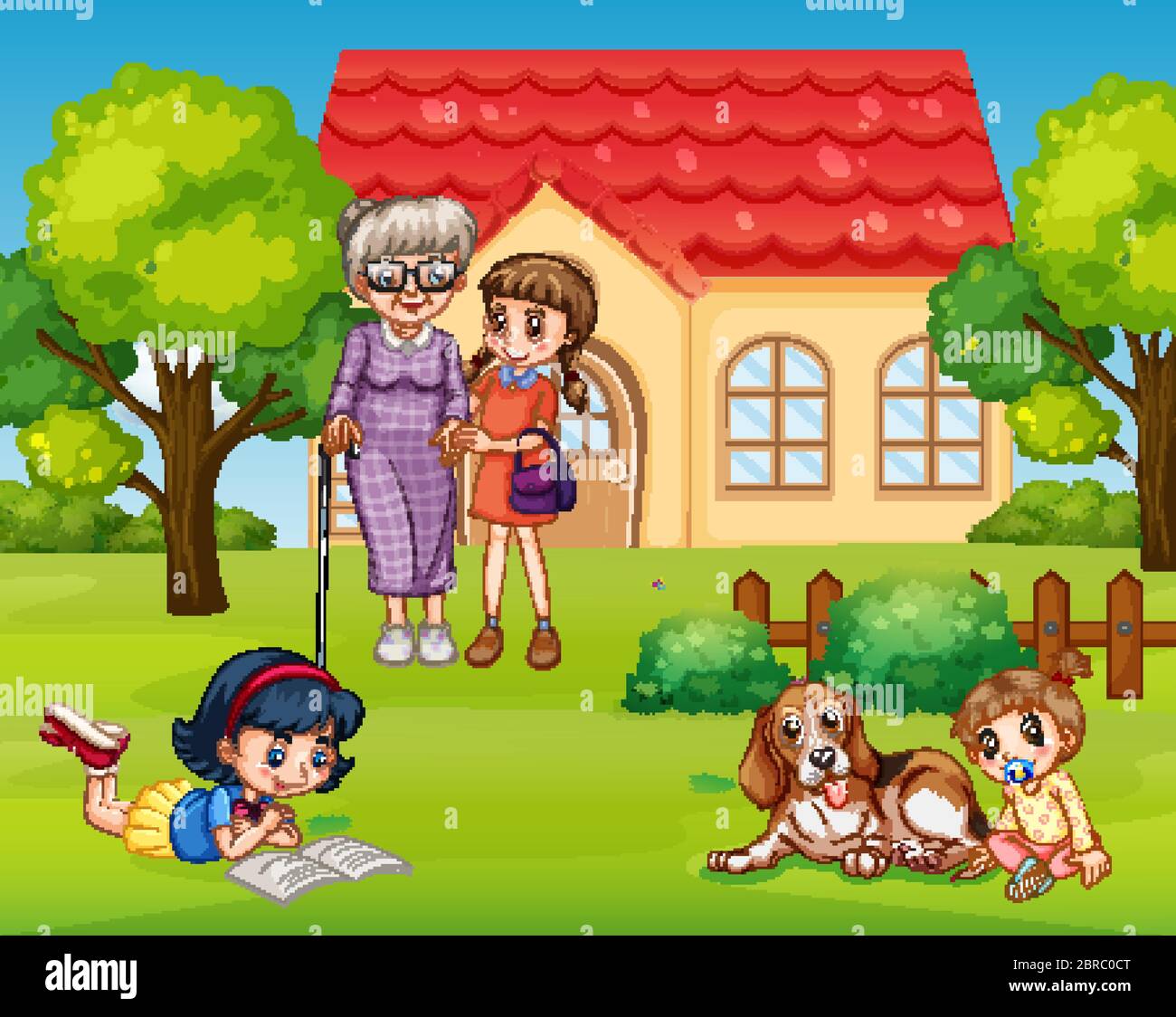 Happy family at front yard illustration Stock Vector Image & Art - Alamy