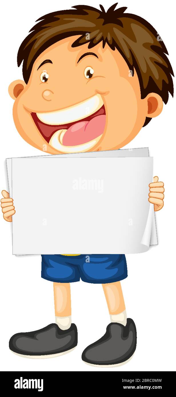 Blank sign template with cute boy on white background illustration ...