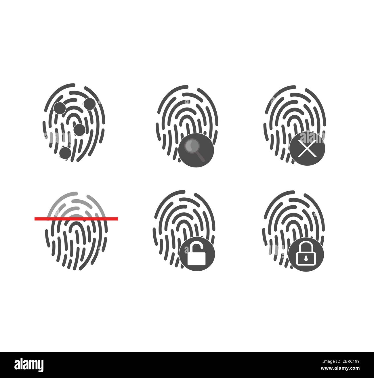Fingerprints - identification and unlock, large vector set of icons Stock Vector