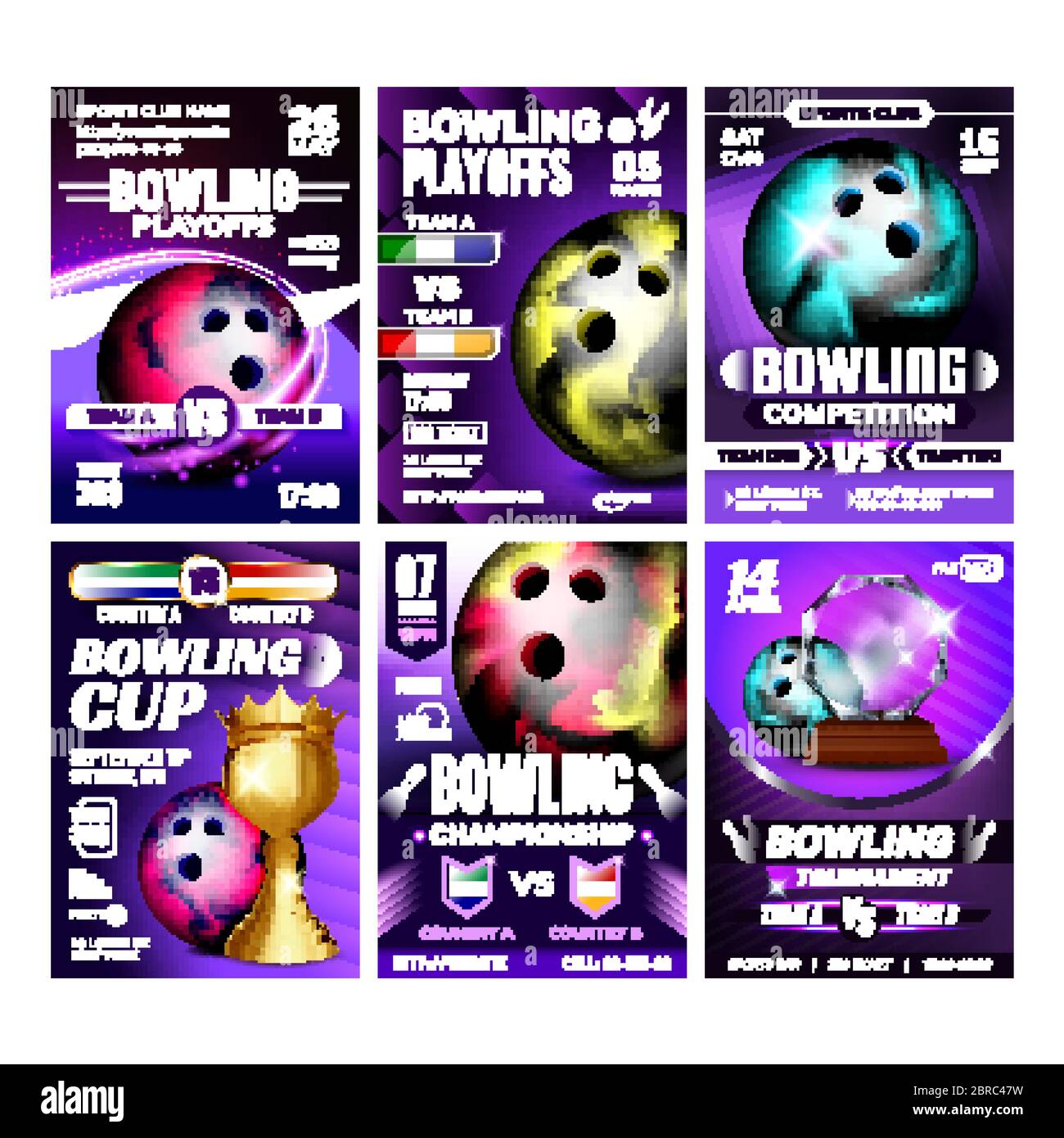 Bowling Balls And Candlepin Posters Set Vector Stock Vector Image & Art