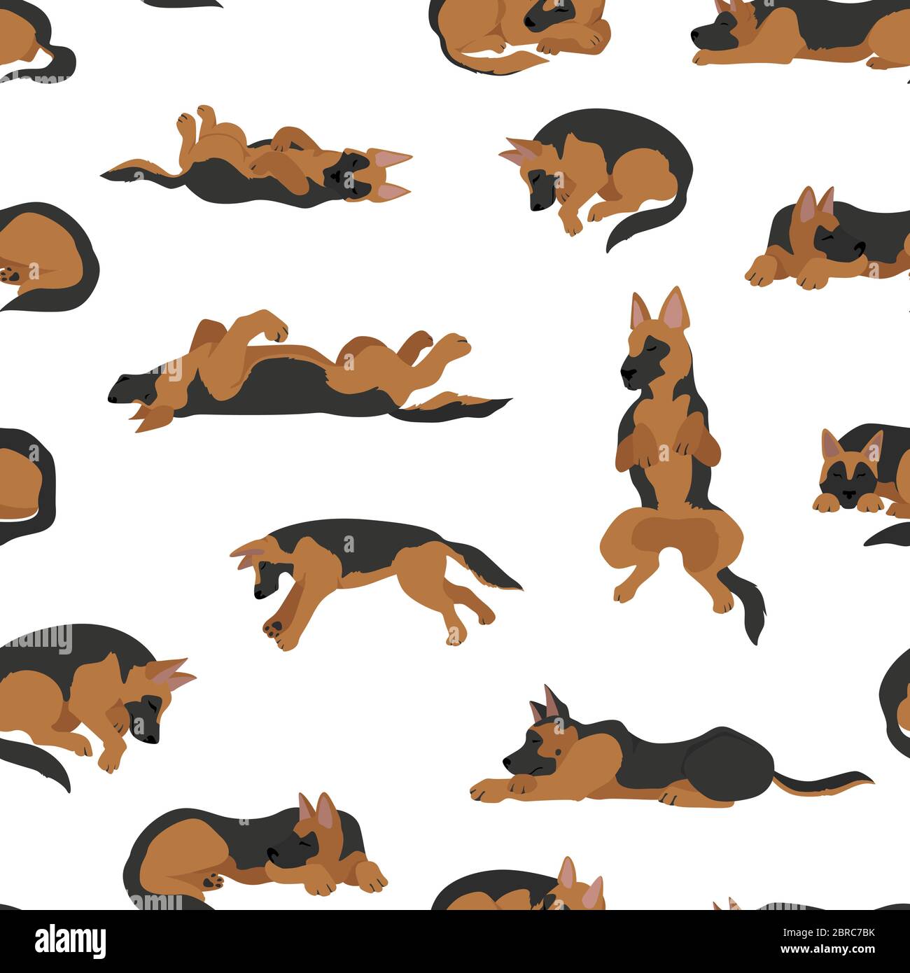 Sleeping dogs poses seamless pattern. German shepherd dogs. Vector