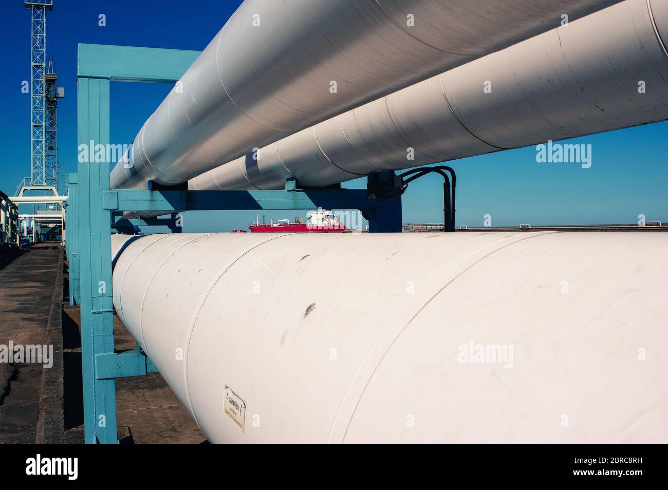 Pipeline and pipe rack of petroleum industrial plant. Offshore Industry ...