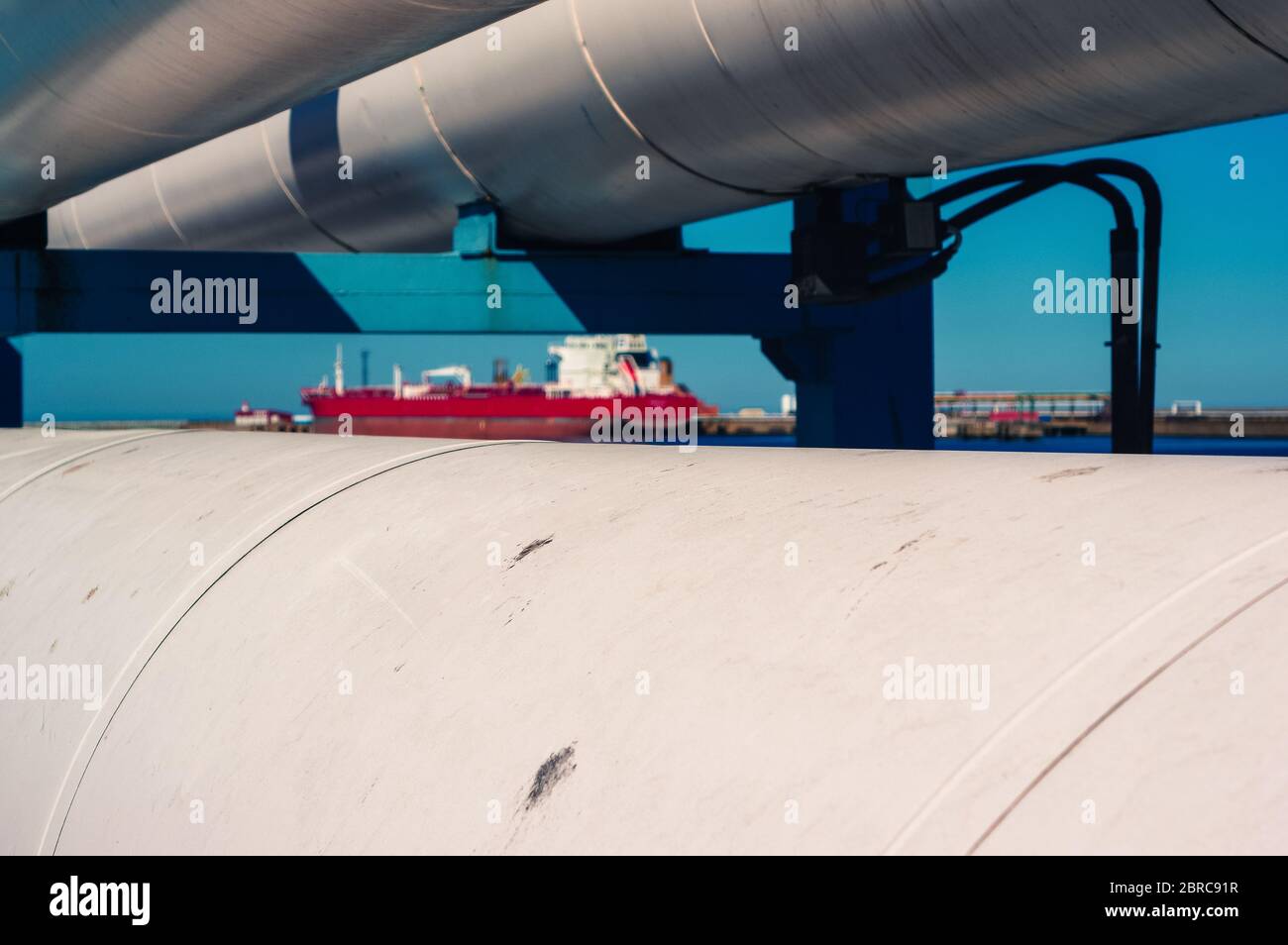 Pipeline and pipe rack of petroleum industrial plant. Offshore Industry ...