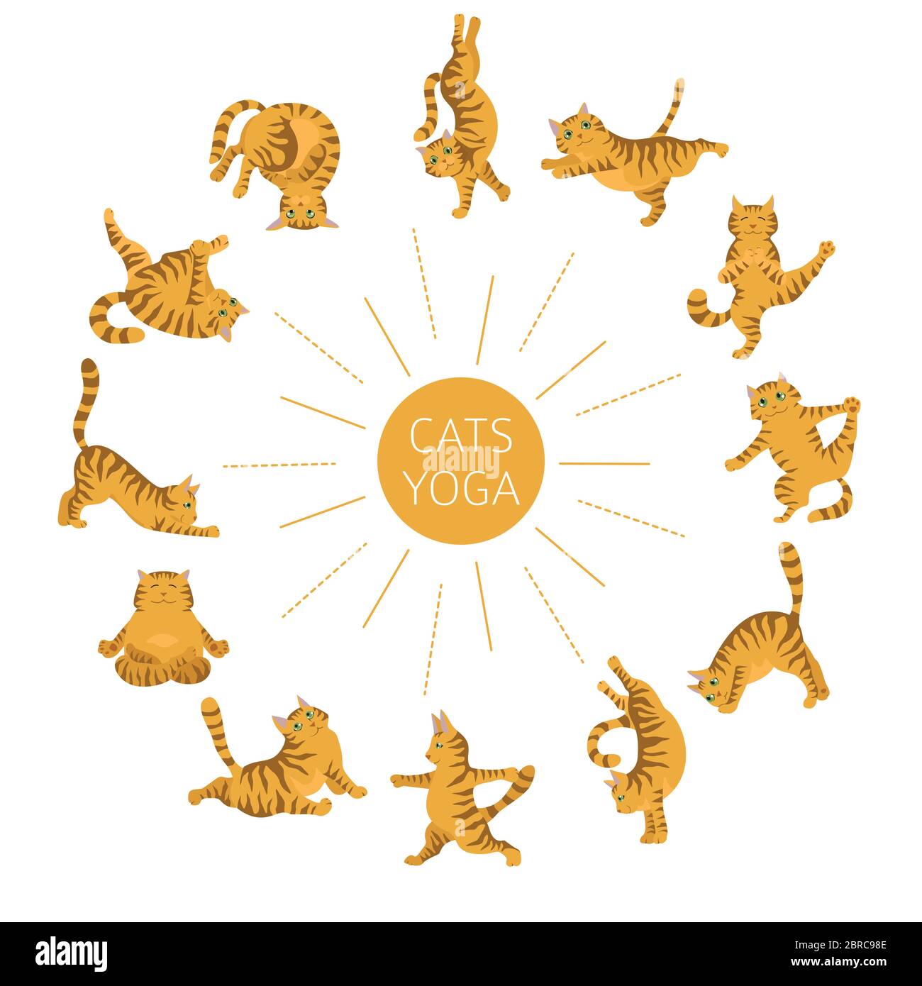 Cats yoga. Different yoga poses and exercises. Striped and tabby cat colors. Vector illustration Stock Vector