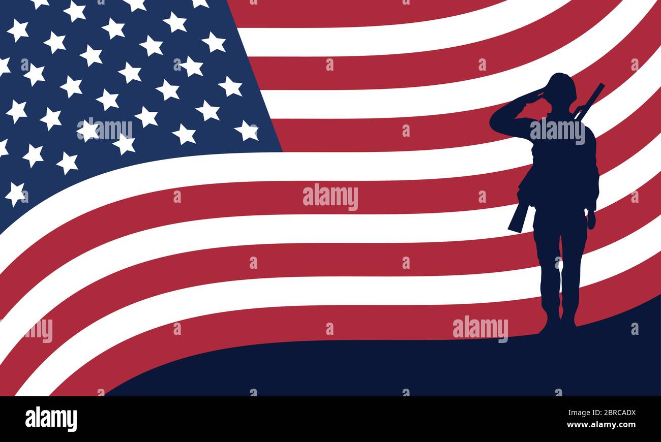 soldier saluting silhouette with usa flag background Stock Vector Image ...