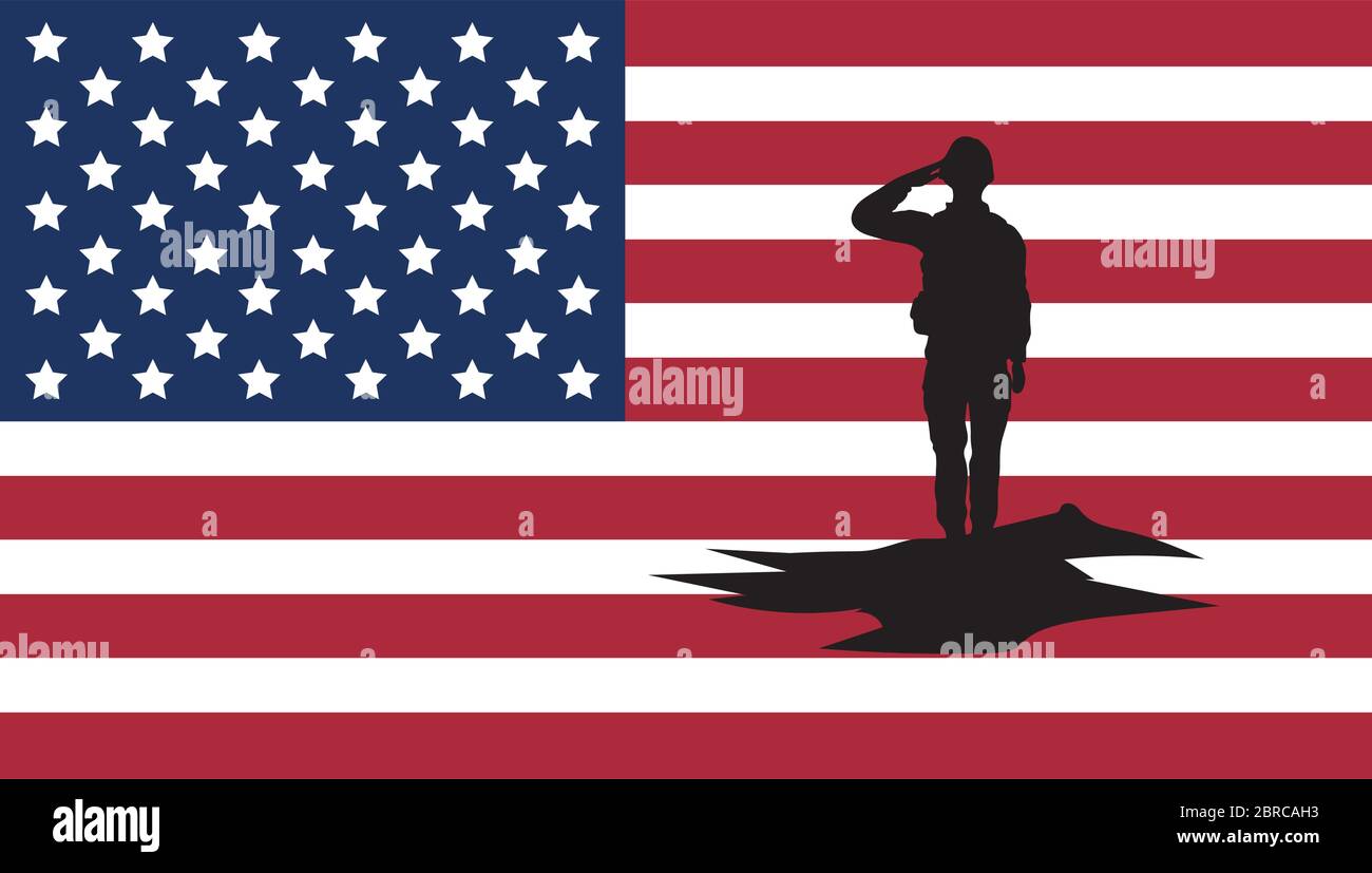 soldier saluting silhouette with usa flag background Stock Vector Image ...